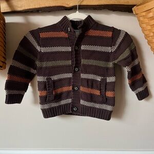 Janie and Jack Boy’s Fall Brown Orange Green Sweater Cardigan Holiday 3T